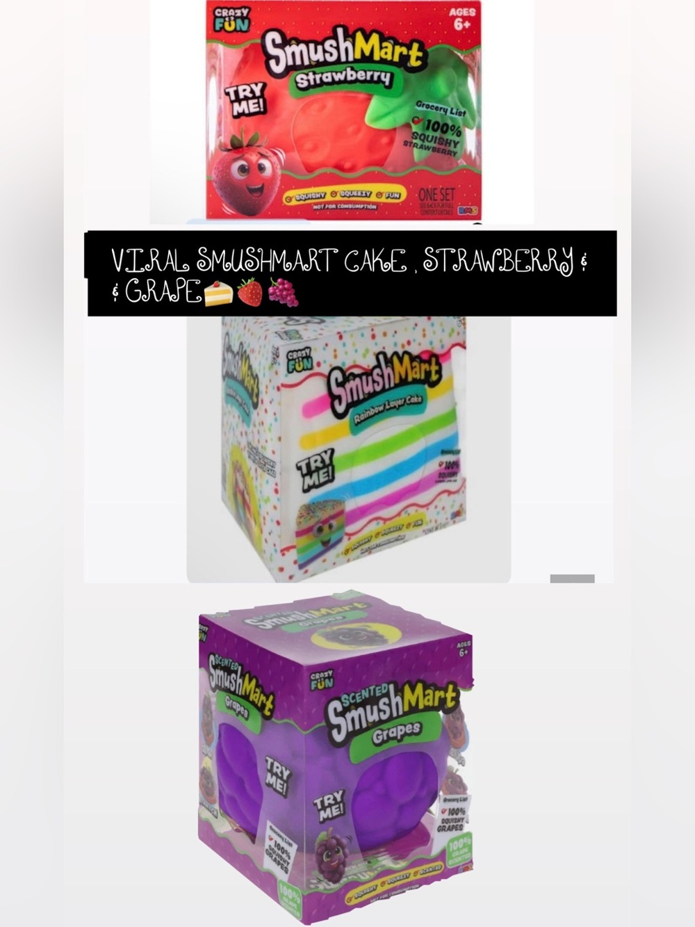 SmushMart Rainbow Layer Cake . Strawberry & Grape Viral Squishies! 🍰🍓🍇